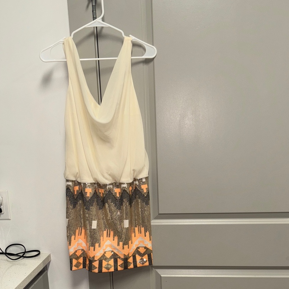 As U Wish Cream and Orange Mini Dress